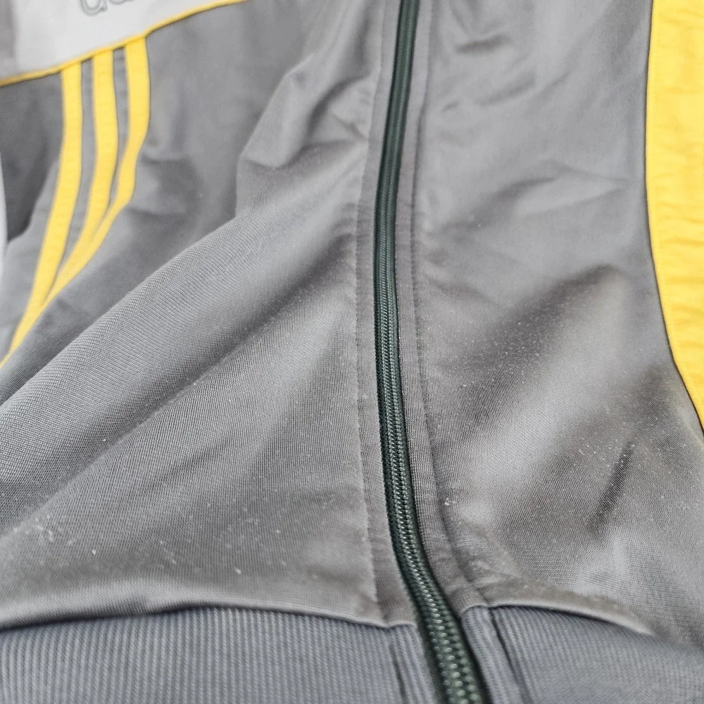 Vintage Adidas Track Jacket Mens Grey‎ Yellow 3 Stripe Full Zip Fit Men Smalll